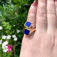 18k Yellow Gold Heavy Modern Genuine Natural Lapis Bypass Ring Size 6.25 #J7308