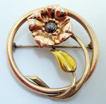 Retro 18k Tri-Color Pin with Flower and Leaf (#J2945)