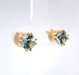 14k Yellow Gold Round Genuine Natural Aquamarine Stud Earrings (#J6325)