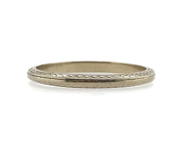18k White Gold Wedding Band Ring Jewelry with Chevron Leaf Size 5.5 (#J5905)