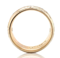 14k Gold Hand Engraved Wide Genuine Natural Diamond Wedding Band Size 5 (#J6915)
