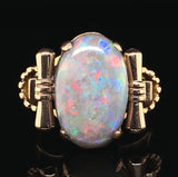 14k Rose Gold Retro Genuine Natural Black Opal Ring Handwrought Size 7 (#J6932)