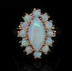14k Yellow Gold Marquise Genuine Natural Opal Ring with Opal Halo (#J5937)