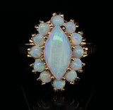 14k Yellow Gold Marquise Genuine Natural Opal Ring with Opal Halo (#J5937)