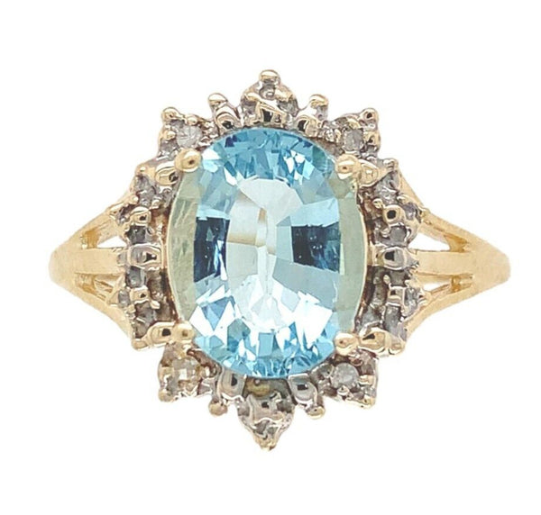 10k Yellow Gold 1.58 Carat Genuine Natural Aquamarine Ring w/ Diamonds (#J6769)