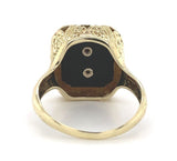 14k Yellow Gold Floral Filigree Genuine Natural Black Onyx Ring w/Emblem #J6777