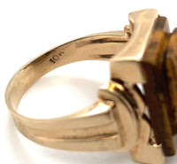 10k Gold Men's Ring w/ Genuine Natural Tiger's Eye Double Warrior Cameo (#J6635)