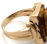 10k Gold Men's Ring w/ Genuine Natural Tiger's Eye Double Warrior Cameo (#J6635)