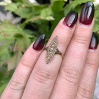10k Yellow Gold Victorian Navette or Marquise Seed Pearl Ring Size 3.75 (#J6284)