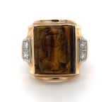 10k Yellow Gold Genuine Natural Tiger's Eye Cameo Men's Ring w/Diamonds (#J5891)