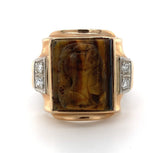 10k Yellow Gold Genuine Natural Tiger's Eye Cameo Men's Ring w/Diamonds (#J5891)