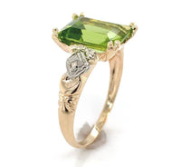 10k Gold Vintage 3.48 Carat Emerald Cut Genuine Natural Peridot Ring (#J6552)