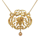 18k Gold French Bouquet of Flowers Necklace w/ Pearl Drop and 18k Chain (#J7528)