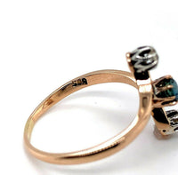 14k Gold Victorian Mine Cut Genuine Natural Diamond and Sapphire Ring (#J5496)