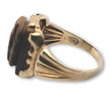 10k Gold Men's Genuine Tiger's Eye Quartz Double Warrior Cameo Ring (#J7061)