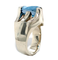 14k White Gold Heavy Modern Custom Genuine Natural Blue Topaz Ring (#J7313)
