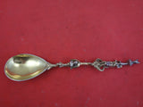 European Sterling Silver Preserve Spoon Heavy Cast Figural Vermeil 8 1/8"