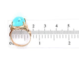 Vintage 14k Genuine Natural Turquoise Ring Hand Wrought with Flowers (#J5744)