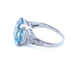 14k Gold 3.43 Carat Antique Cushion Cut Genuine Natural Aquamarine Ring (#J5210)