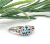 Platinum Filigree Deco .34ct Genuine Natural Aquamarine Ring Size 6 3/4 (#J7562)