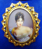 18k Hand Painted Portrait Pin / Pendant with Diamonds (#J3417)