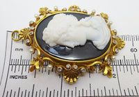 14k Yellow Gold High Relief Black and White Cameo Pin Pendant Jewelry (#J3418)
