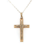 14k Yellow Gold Cross Pendant with Engraved Design and Chain Jewelry (#J6228)