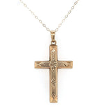 14k Yellow Gold Cross Pendant with Engraved Design and Chain Jewelry (#J6228)