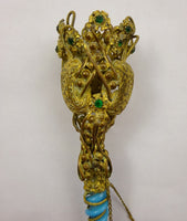 Gilt Bronze Tussie Mussie Posey Posy Holder with Blue Opaline Handle (#J1259)