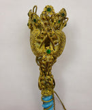 Gilt Bronze Tussie Mussie Posey Posy Holder with Blue Opaline Handle (#J1259)