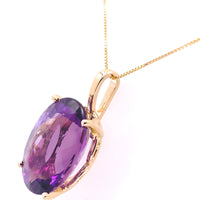 14k Yellow Gold 15.38 Carat Oval Cut Genuine Natural Amethyst Pendant (#J7191)