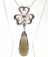 14k Gold Briolette Cut Genuine Natural Smoky Quartz Pendant w/ Diamonds (#J3715)