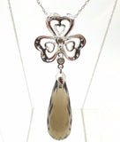14k Gold Briolette Cut Genuine Natural Smoky Quartz Pendant w/ Diamonds (#J3715)