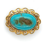 Genuine Natural Turquoise Pin with 14k Yellow Gold Leaf Scallop Edge (#J6052)