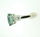 14k White Gold Large Teal Blue Genuine Natural Zircon and Diamond Ring (#J5047)