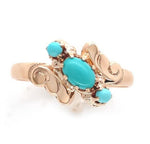 10k Rose Gold 3 Stone Genuine Natural Turquoise Ring Size 5.5 Jewelry (#J6359)