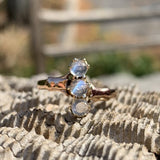 10k Rose Gold Three Stone Victorian Genuine Natural Moonstone Ring 9.5 (#J6941)