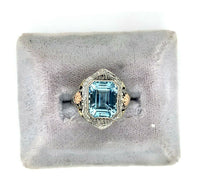 10k Tri-Color Gold 3.28ct Genuine Natural Aquamarine Filigree Ring (#J5336)