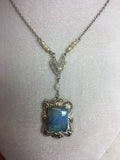 10k White Gold Art Deco Filigree 2.91 Carat Black Opal Pendant (#J5321)