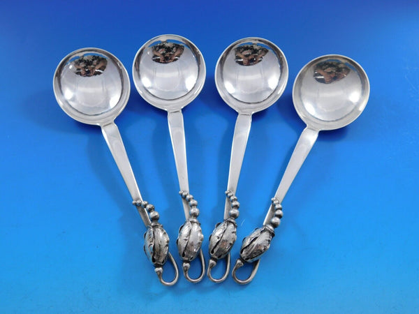 Blossom by Georg Jensen Sterling Silver Cream Soup Spoon 6 3/8" Set of 4 Old GJ