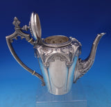 Portuguese .833 Silver Tea Set 4pc Brick Motif Roses Gothic Archway w/Tray #7213