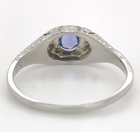 18k White Gold .28ct Blue Genuine Natural Sapphire Engraved Art Deco Ring #J7171