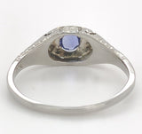 18k White Gold .28ct Blue Genuine Natural Sapphire Engraved Art Deco Ring #J7171