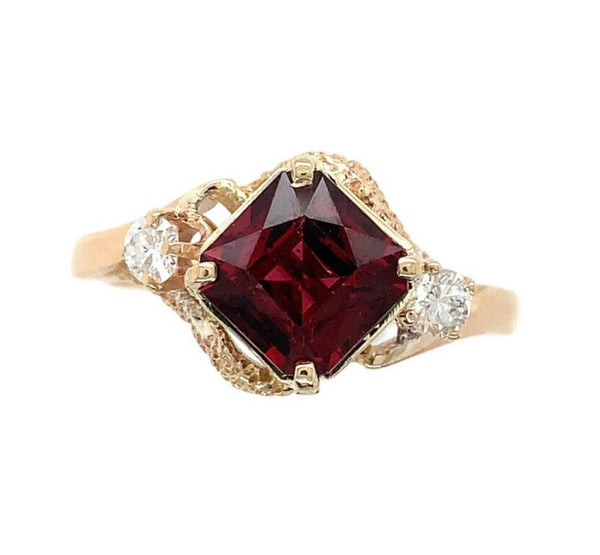 14k Yellow Gold 2.13ct Square Genuine Natural Garnet and Diamond Ring (#J6148)