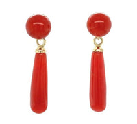 14k Gold Ox Blood Red Genuine Coral Briolette Earrings with 7mm Beads (#J7024)