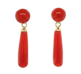 14k Gold Ox Blood Red Genuine Coral Briolette Earrings with 7mm Beads (#J7024)