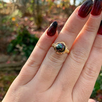 18k Yellow Gold Tahitian Black Pearl Ring with Diamonds (#J6340)