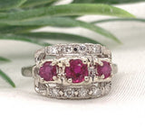Vintage 14k White Gold  .72ct Genuine Natural Ruby and Diamond Band Ring #J7198