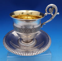 French Sterling Silver Cup and Saucer 2pc GW Winged Cherub Applied Border #8422