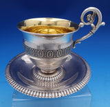 French Sterling Silver Cup and Saucer 2pc GW Winged Cherub Applied Border #8422